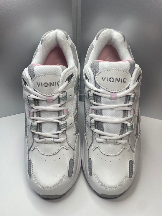Vionic Women\'s Walker Wht/Pink Leather Sneaker Pastel Accent Size 13 NEW No Box